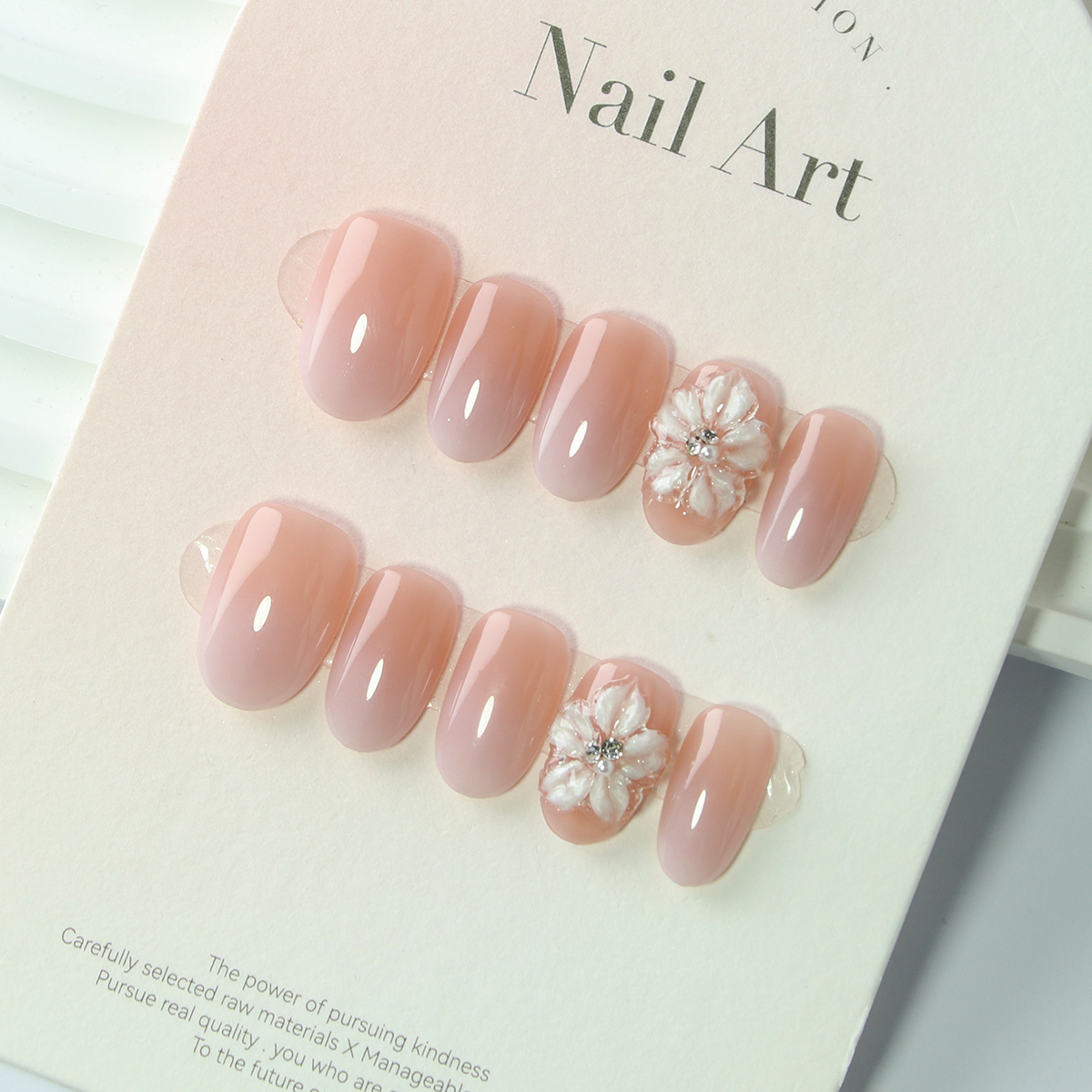 【立体冰花】纯手绘纯手工穿戴甲片爆闪钻裸色指甲贴