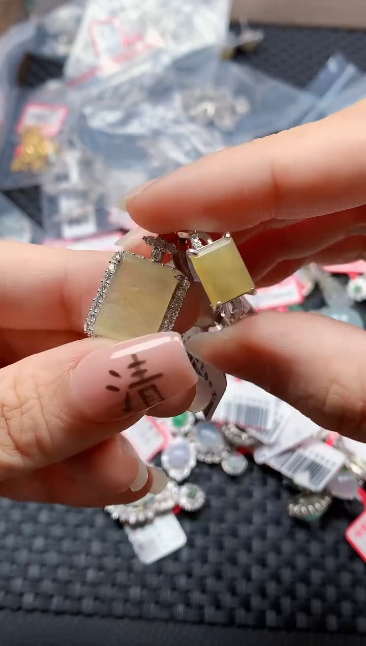 银S925镶嵌戒指翡翠天然A货缅甸翡翠