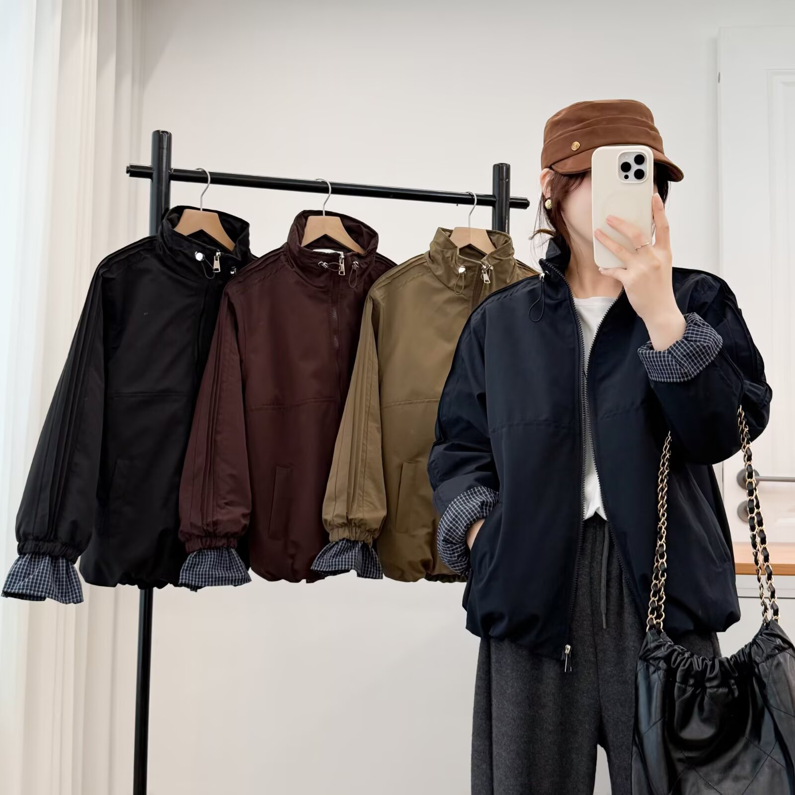 鑫静大码【2509】立领风衣秋季短外套纯色韩版短款加棉棉衣棉袄宽松