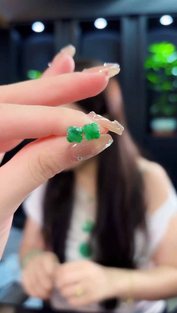 翡翠18K金镶嵌耳饰缅料A货/多样性发货/一件