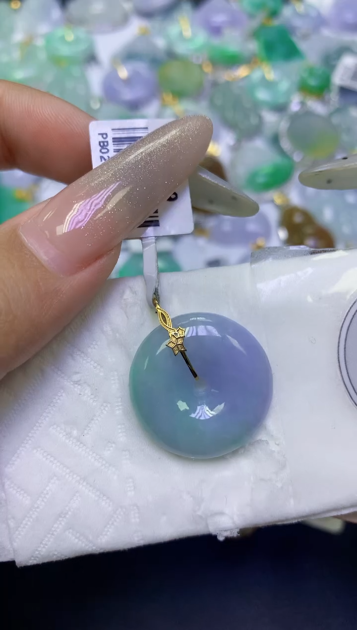 颈饰18K金镶嵌翡翠天然缅甸翡翠A货百元以上9元证书费自理