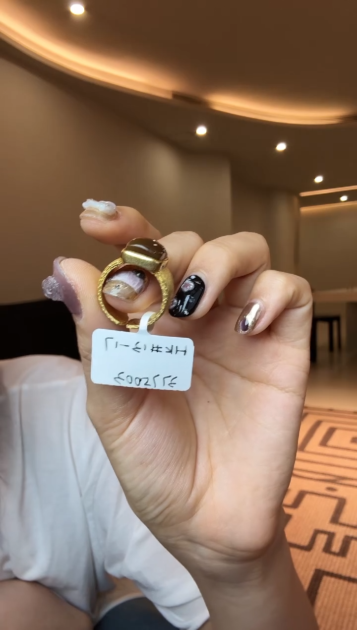 【闪购商品】和田玉戒指银S925镶嵌开口戒单蛋面镶嵌老红糖