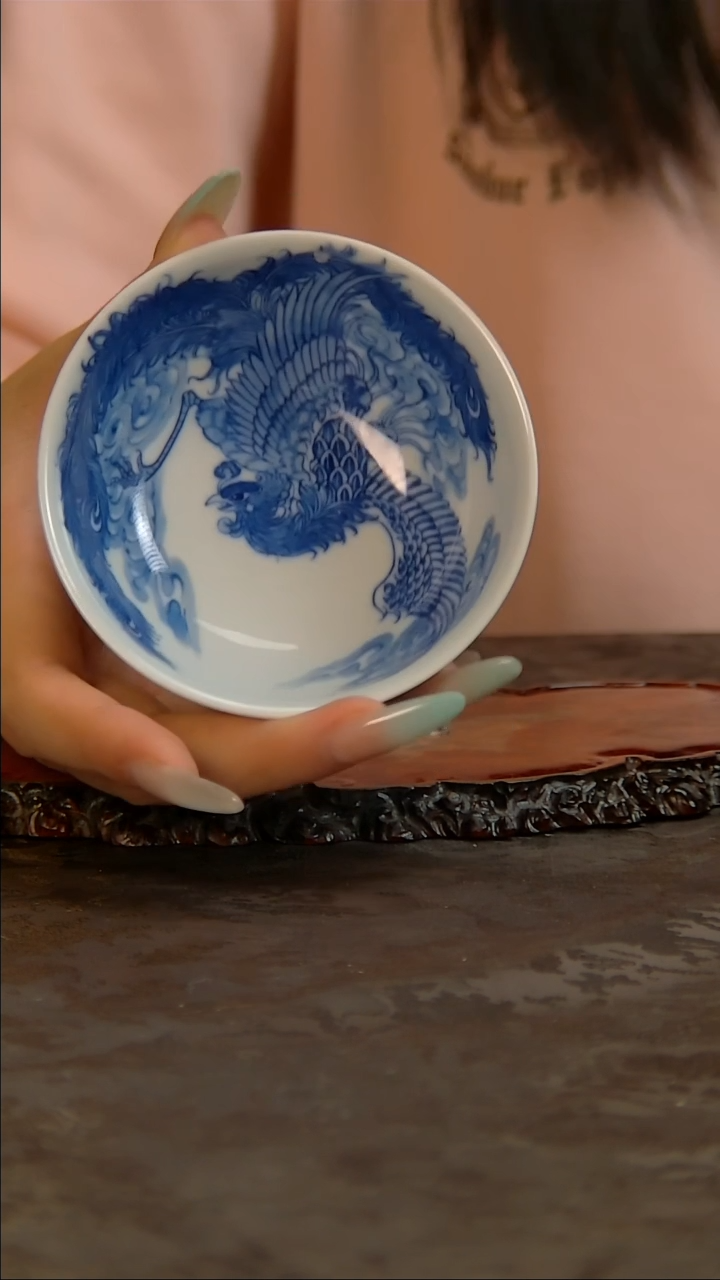 【闪购商品】【含月阁】青花手绘凤凰主人杯