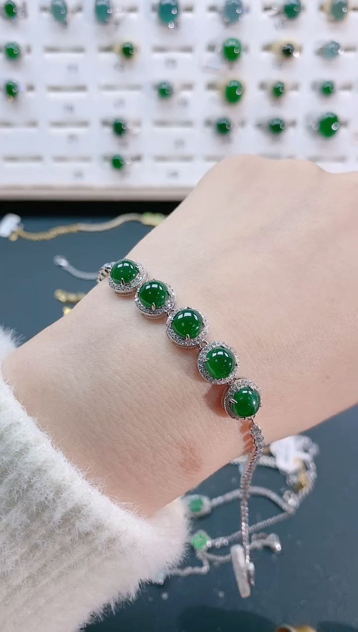 【闪购商品】翡翠手链银S925镶嵌天然翡翠