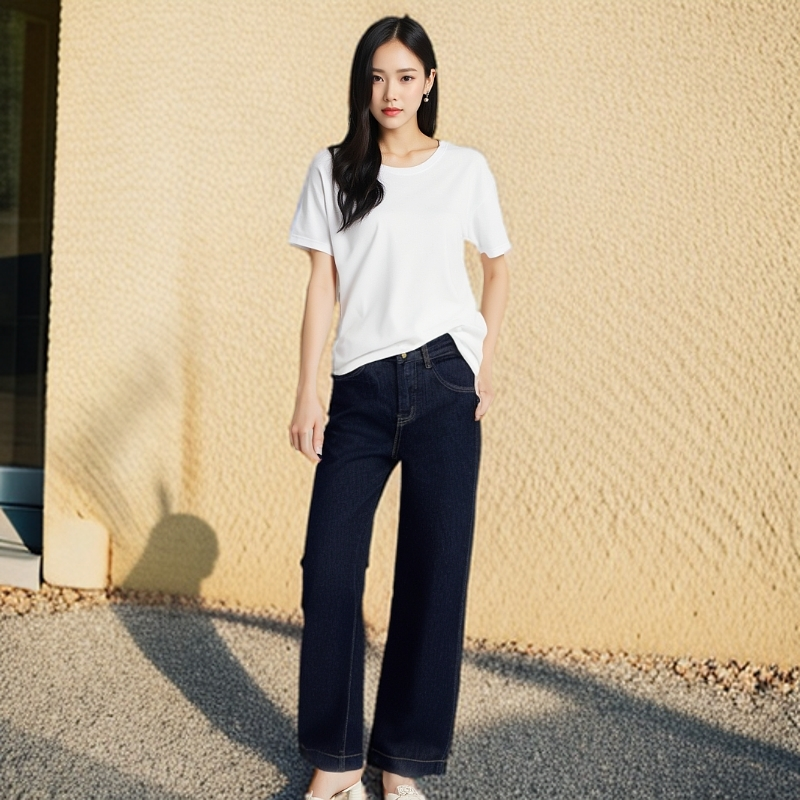 UM设计高端新款阔腿丹宁牛仔裤女2024年高腰显瘦宽松垂感阔腿裤