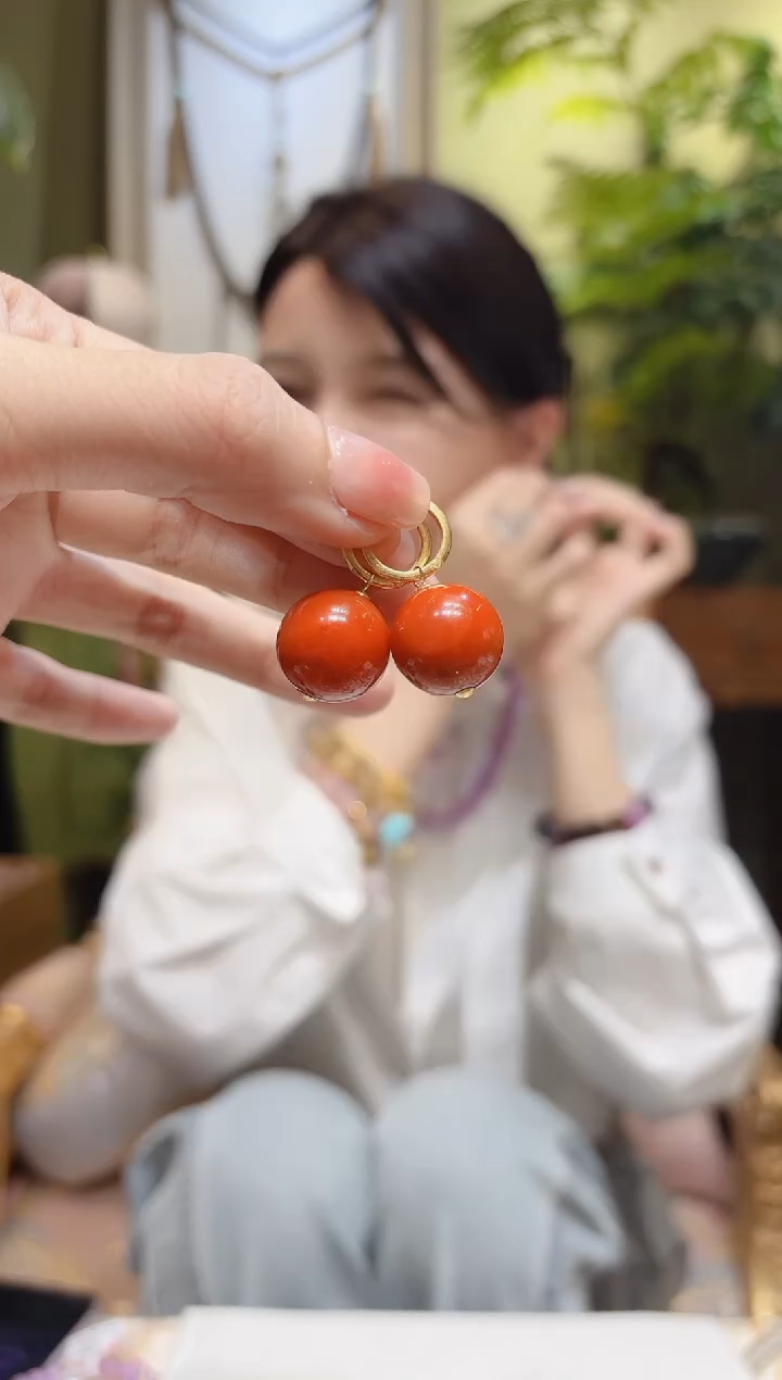【闪购商品】南红玛瑙耳饰18K金镶嵌南红耳扣耳饰