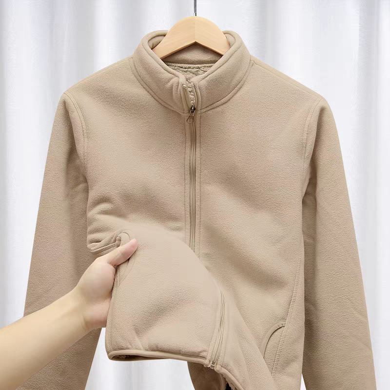 2025新款特厚款长绒加绒加厚双倍摇粒绒开衫外套双面绒男女同款