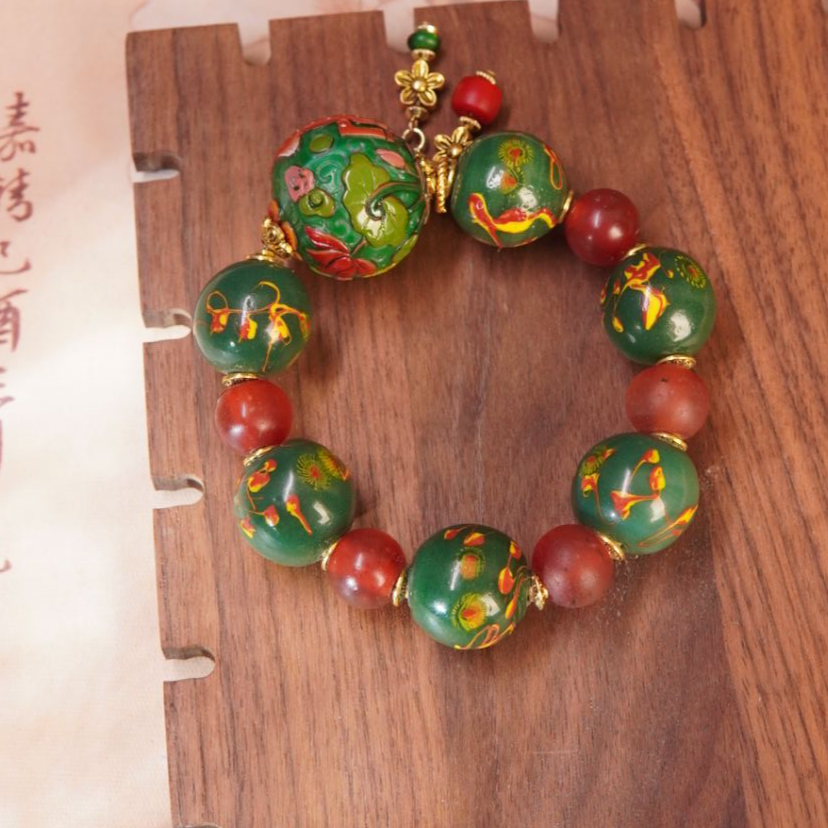 老琉璃复古绿凤眼手串1205