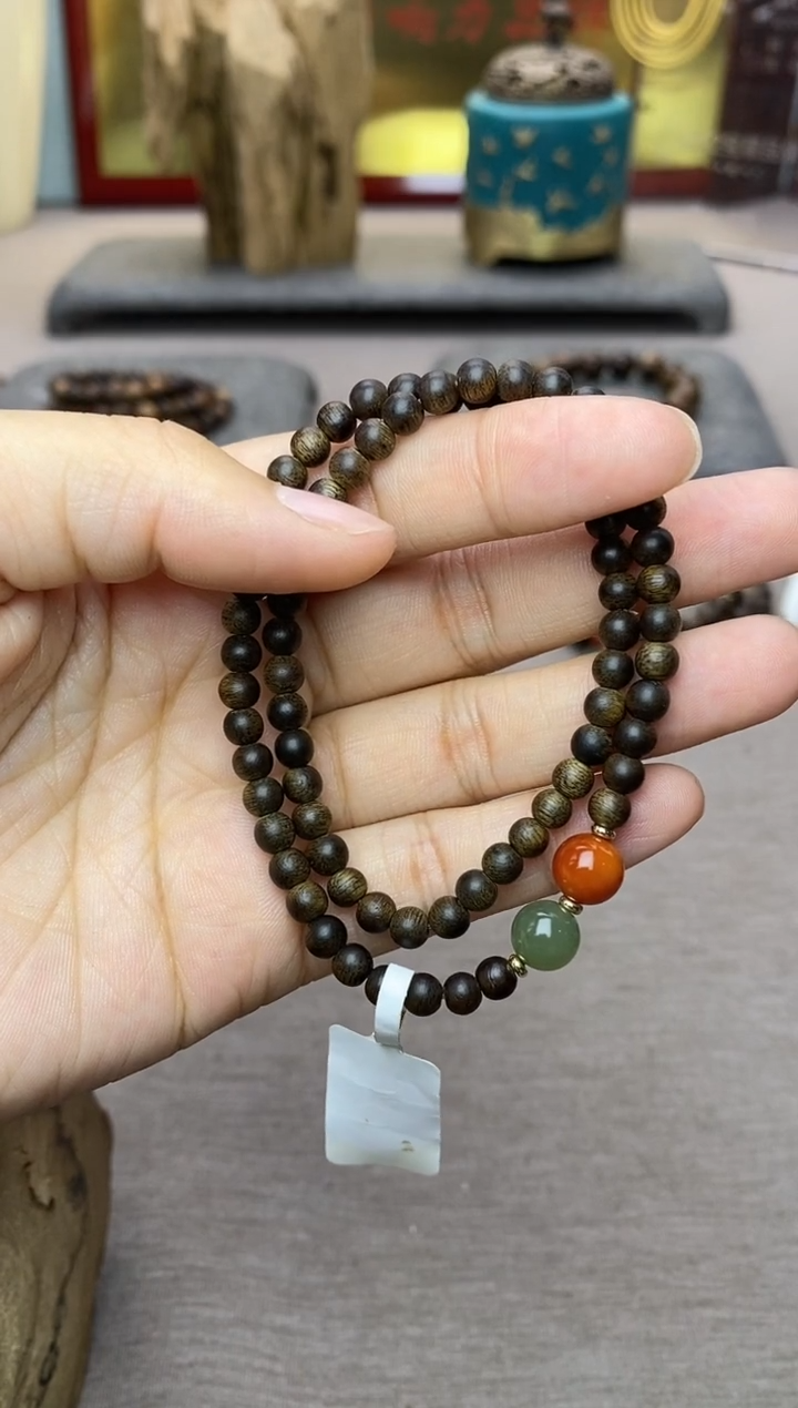 【闪购商品】沉香手串越南芽庄白棋0.4+配饰 沉水双圈款