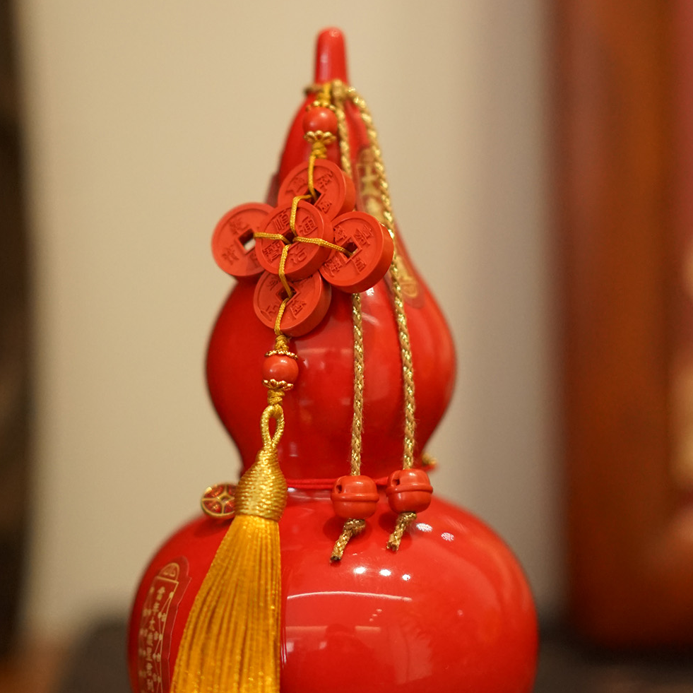 含辰砂工艺品【五帝+大瓷葫芦】朱砂五帝钱摆件ZS-BJ0051