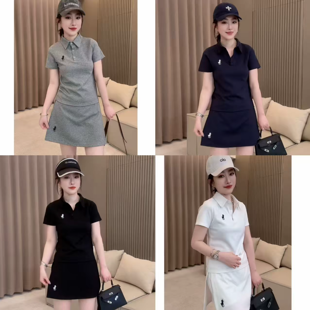 2025夏季新款套装网红同款小马刺绣纽扣polo领短袖T恤+高腰短裙女