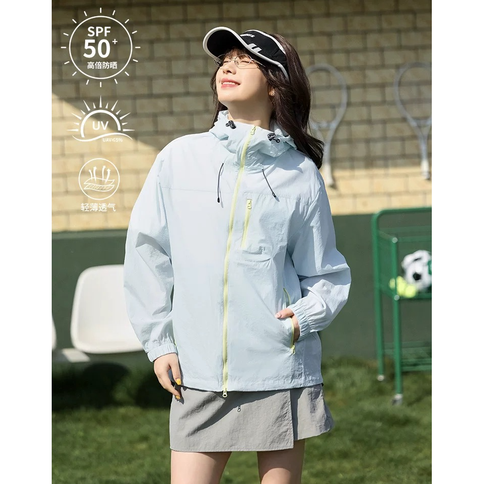 【暴走蓝鲸】夏季UPF50+原纱拼色防晒衣女宽松休闲透轻薄工装外套