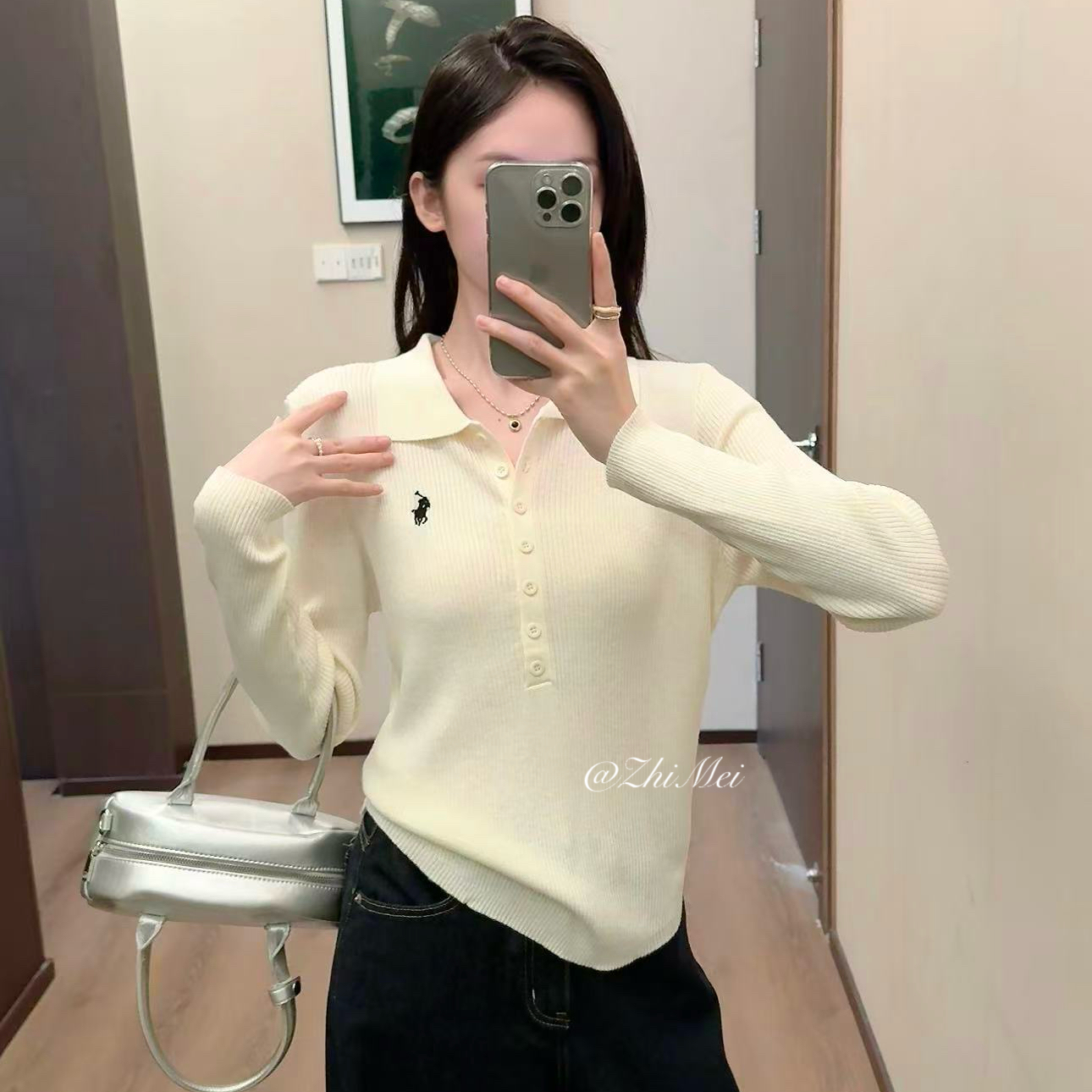 2025早秋新款高级轻奢小马刺绣排扣翻领老钱风洋气显瘦针织衫上衣