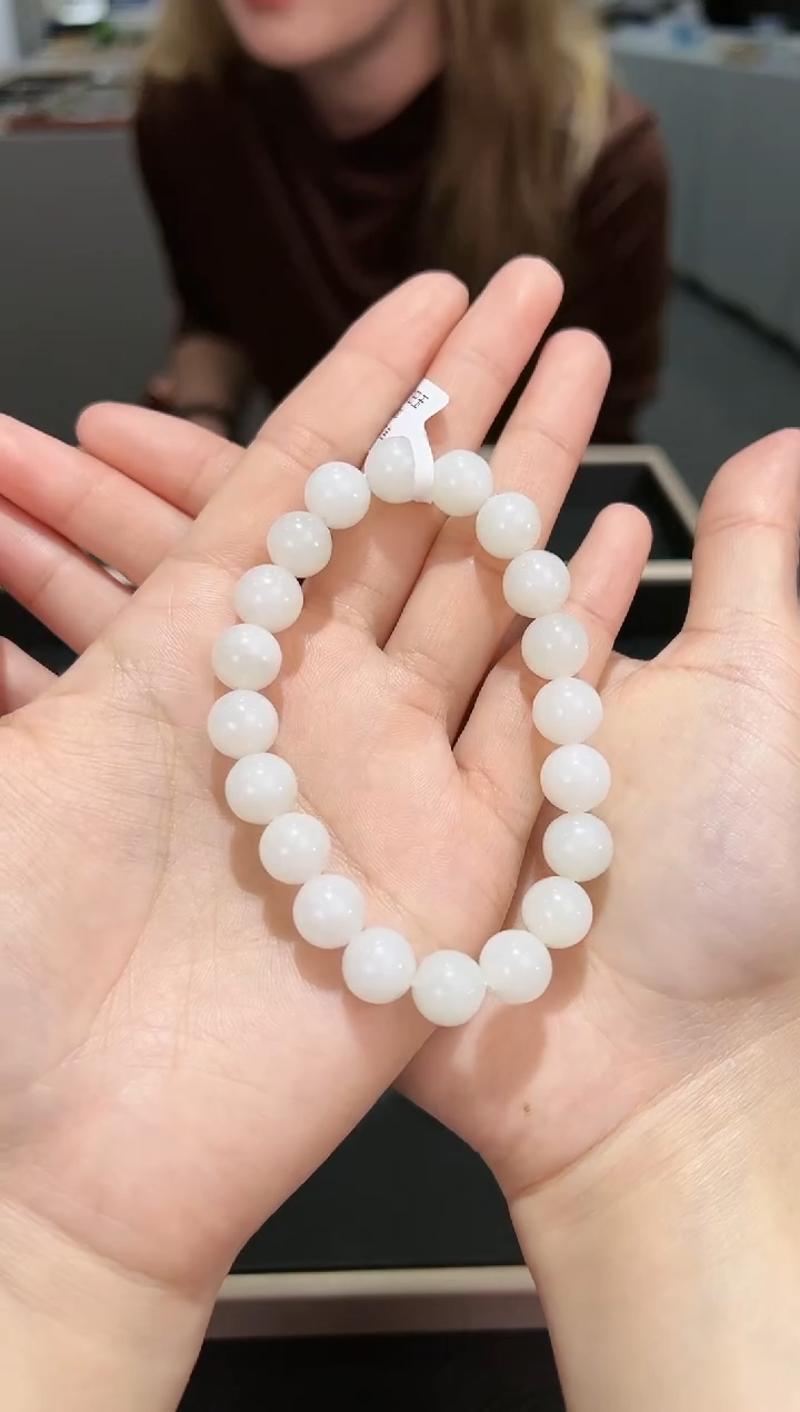 【闪购商品】和田玉手链未镶嵌且末料近矿白玉卡10手串