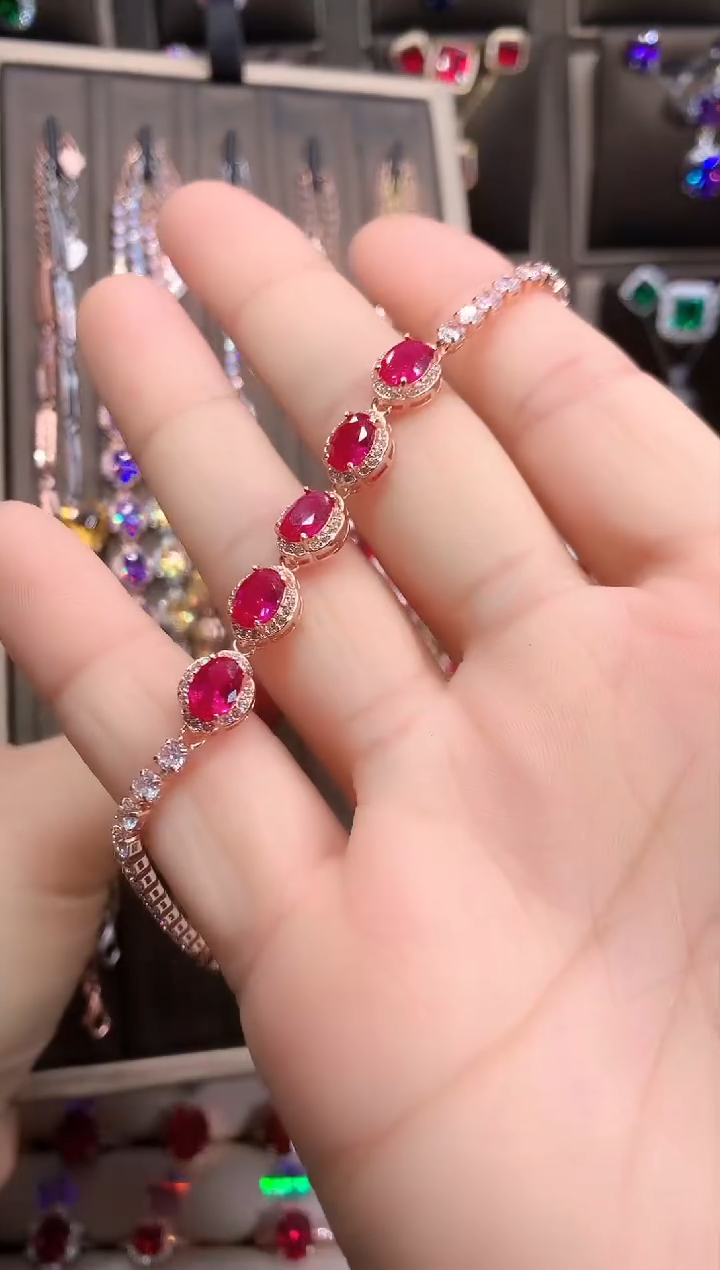 【闪购商品】红宝石手链银S925镶嵌玫瑰金