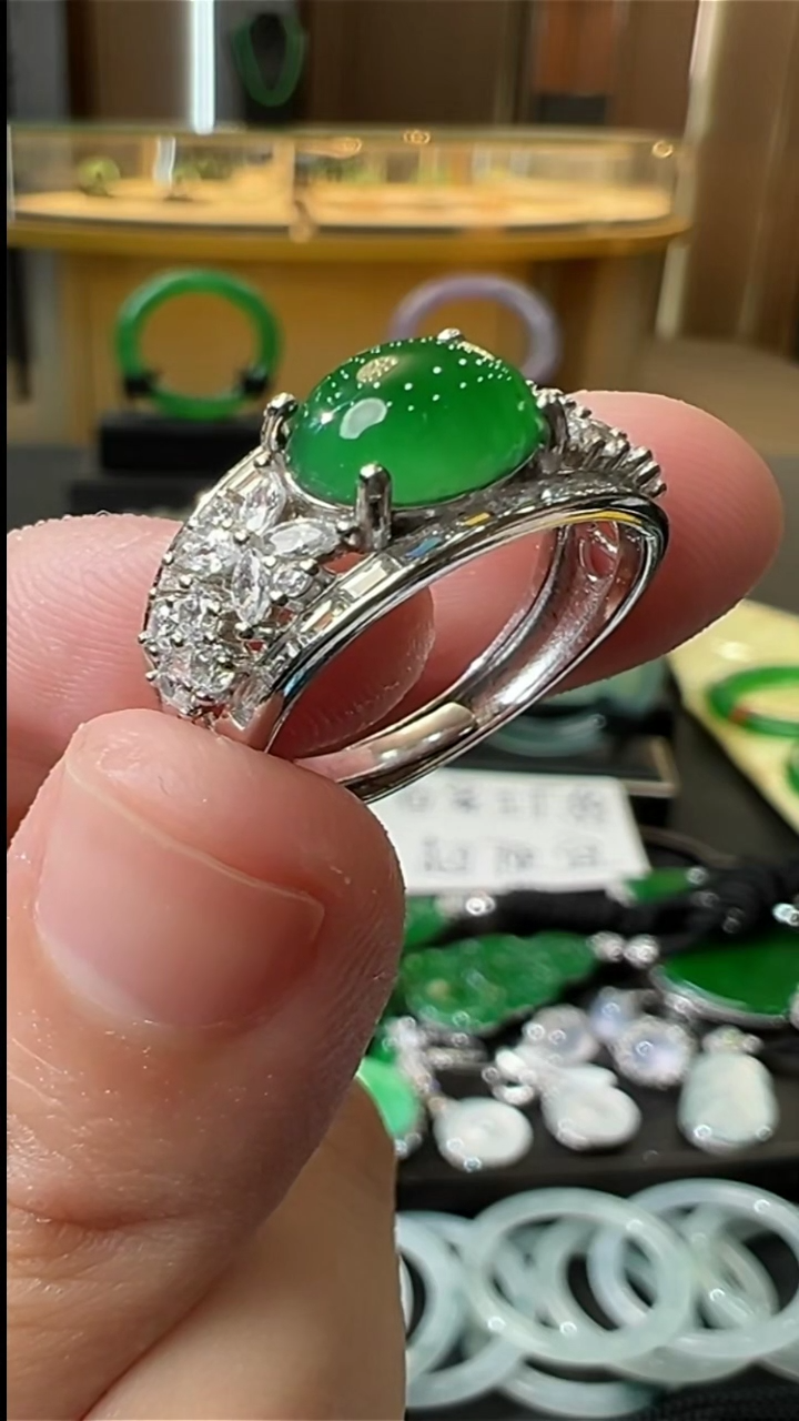 银S925镶嵌戒指翡翠天然a货翡翠