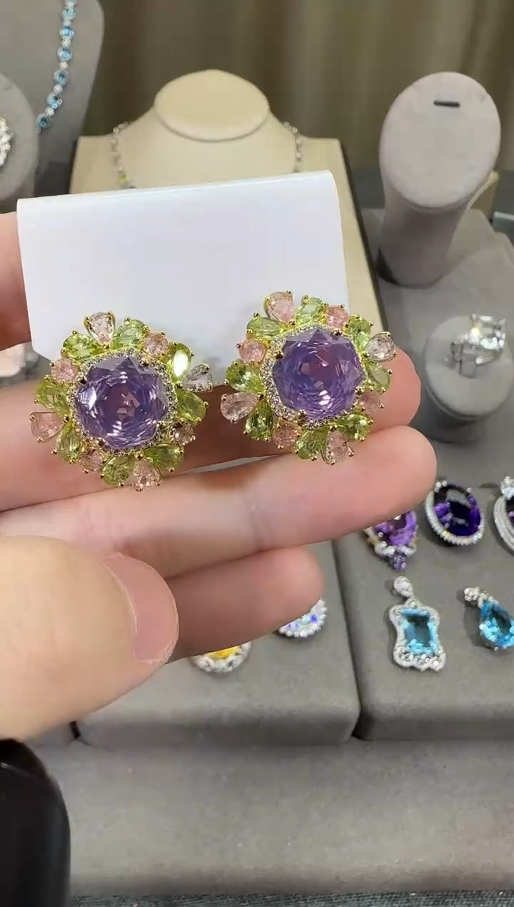 银S925镶嵌耳饰水晶22mm耳扣高级款