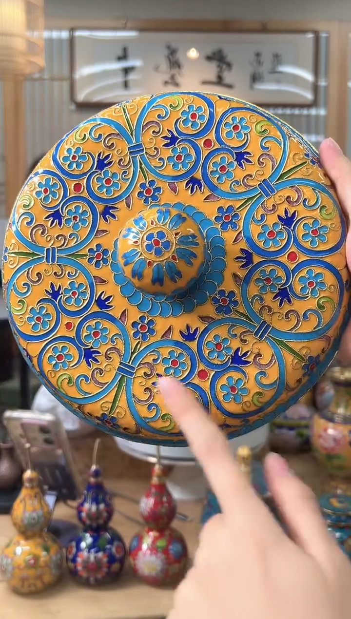 【闪购商品】景泰蓝花丝储物盒(大)黄CWH0002