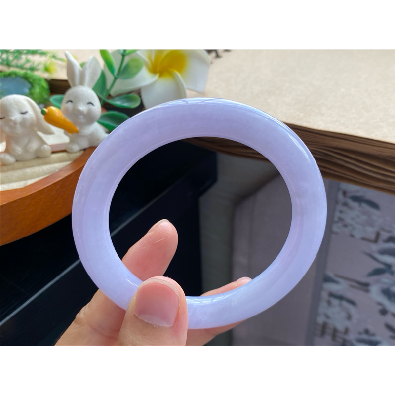 02.23批浅紫色圆条1007号57.3-10.3-10.2仙气飘飘的浅紫翡翠手镯