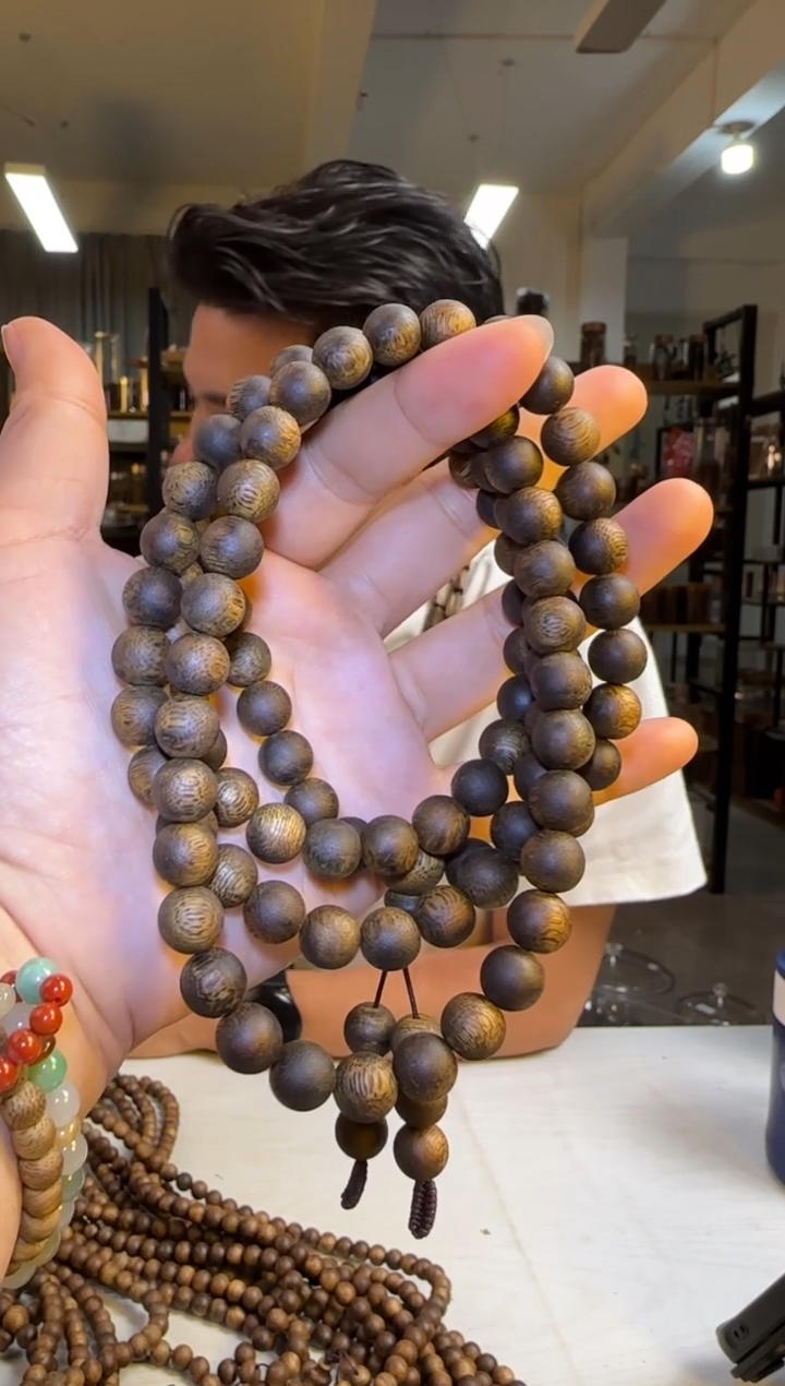 沉香手串99沉国香绿棋陆河正圆珠9mm108颗47g+