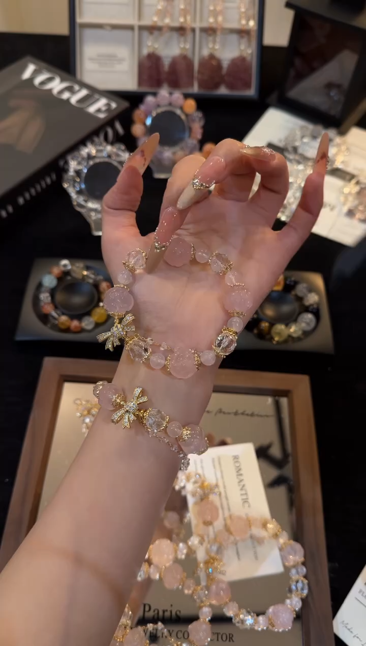 合金手链水晶球狐粉水晶x3497