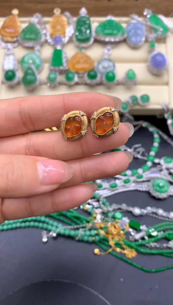 【闪购商品】翡翠耳饰18K金镶嵌497-中国好珍宝