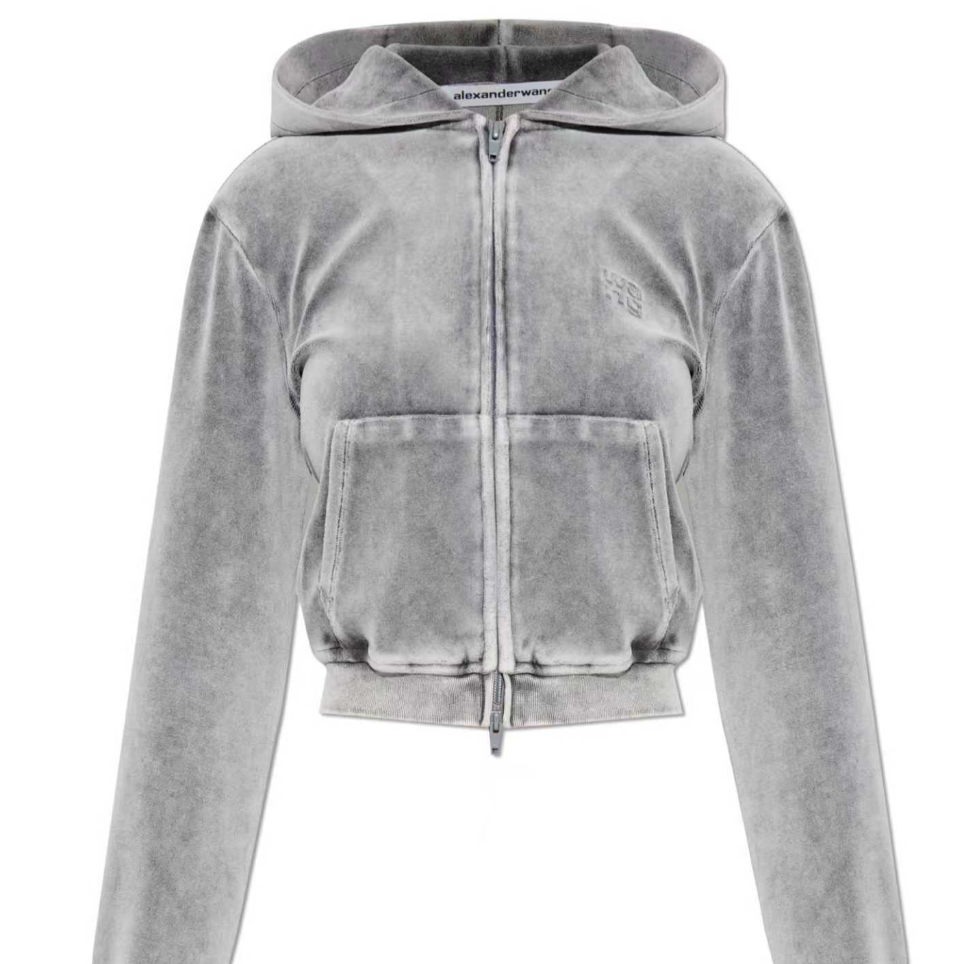 未使用 ALEXANDER WANG 娜娜专属  天鹅绒连帽女士连帽卫衣 灰色