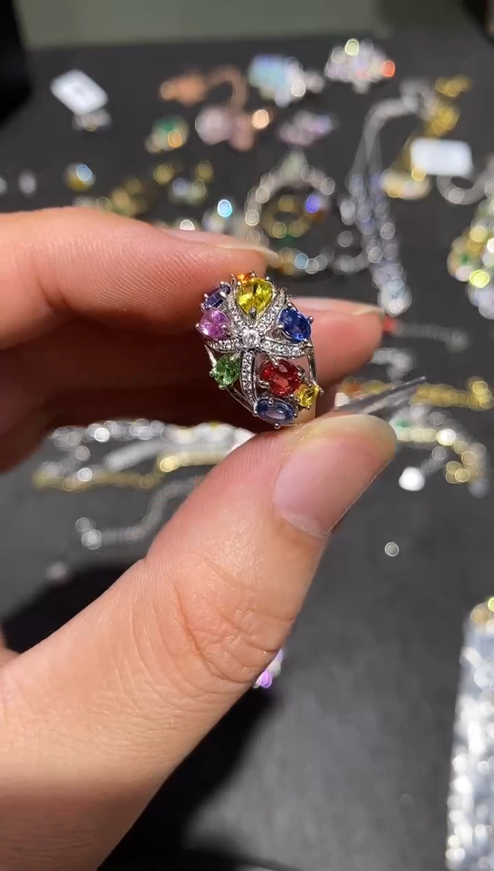 戒指蓝宝石银S925镶嵌戒指