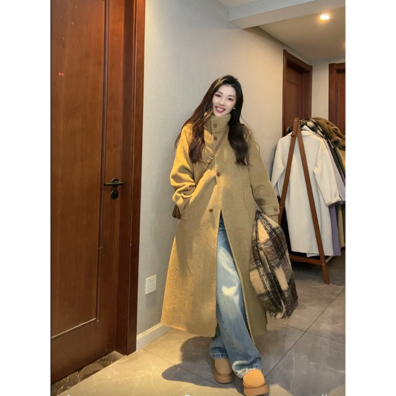 【汪周粥】202525秋冬新款羊毛大衣韩版落肩袖宽松型毛呢外套0523