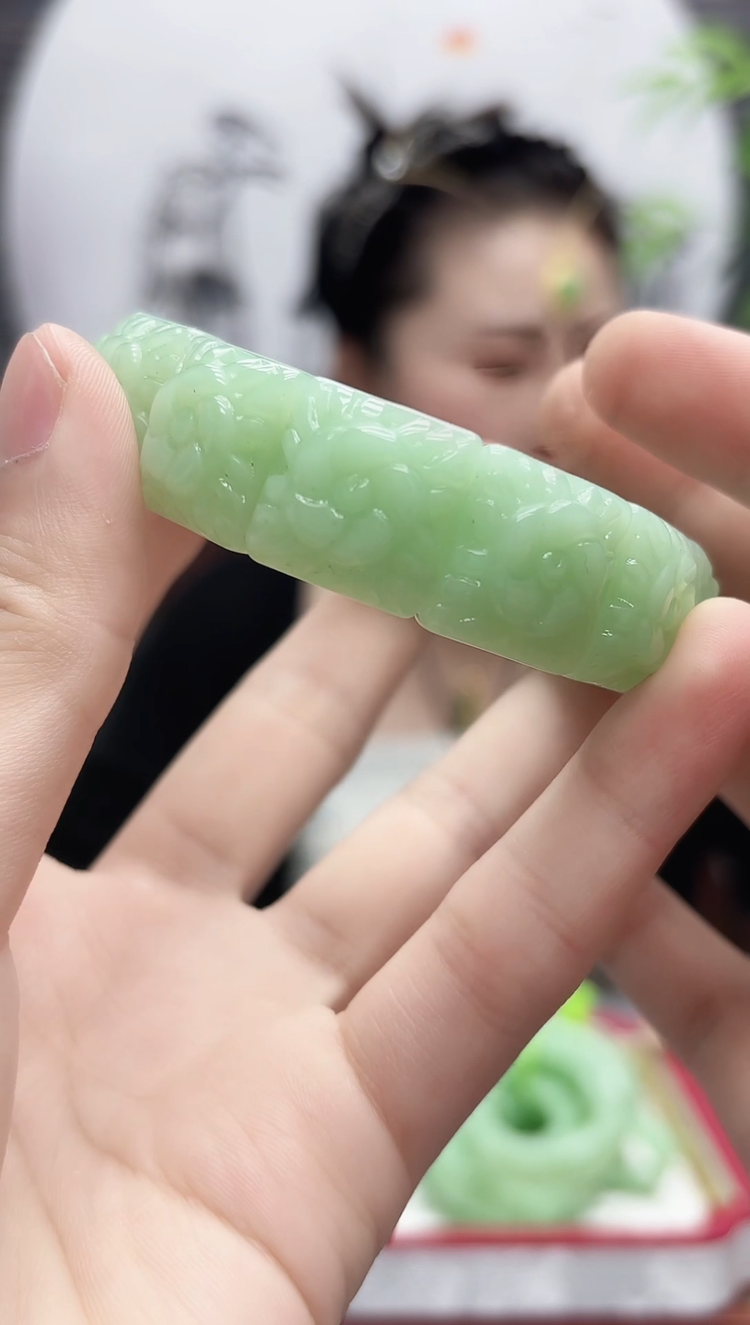 手链未镶嵌和田玉（青白玉）晴水花开富贵手牌