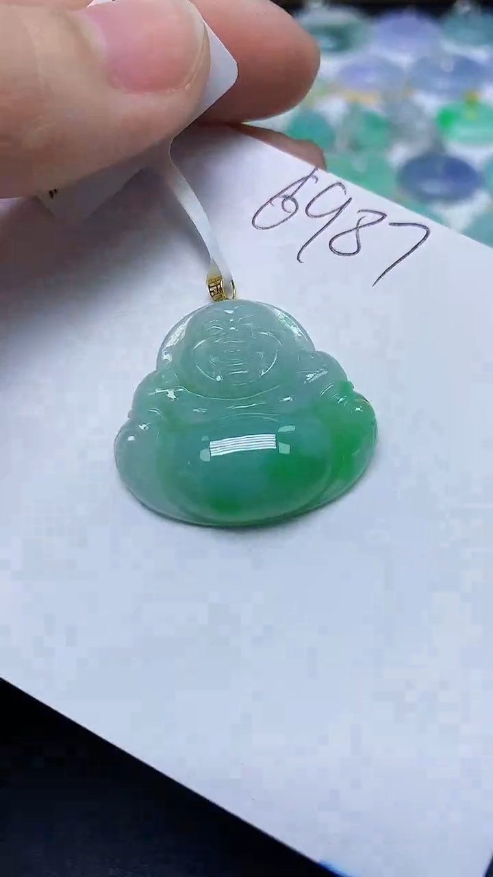 翡翠18K金镶嵌颈饰天然自然緬甸A貨翡翠