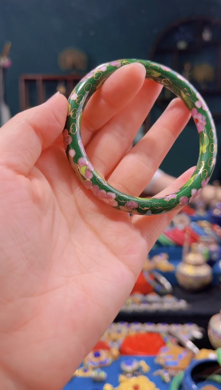 非遗技艺景泰蓝手镯细 绿色 53-60