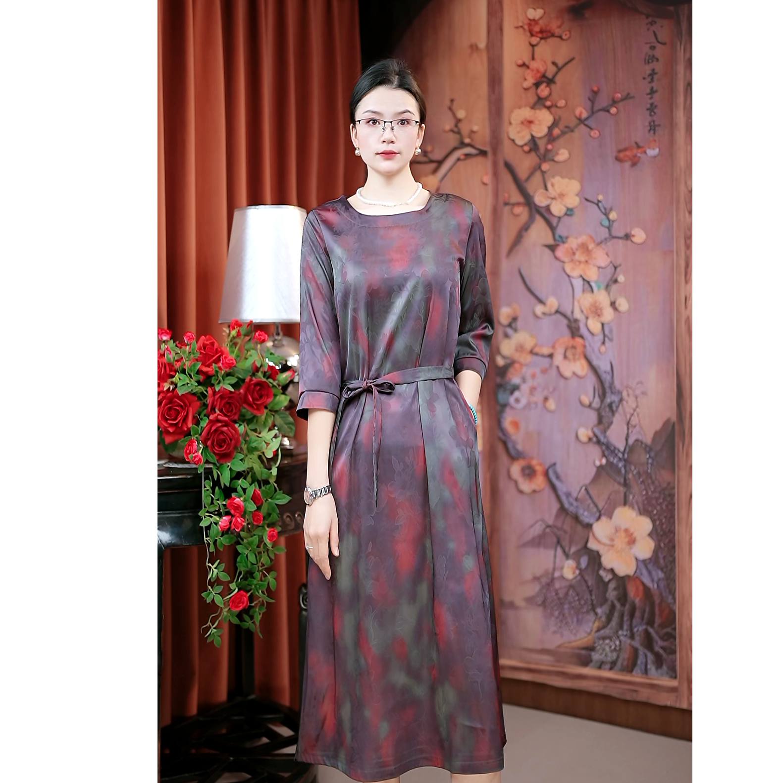 （紫梦星河）扎染植物花卉夏季印花国风连衣裙礼服时尚女士气质-117