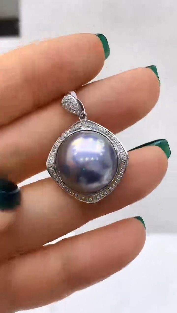 【闪购商品】拼合珍珠（马贝珠）吊坠铂Pt950镶嵌144 15-16mm