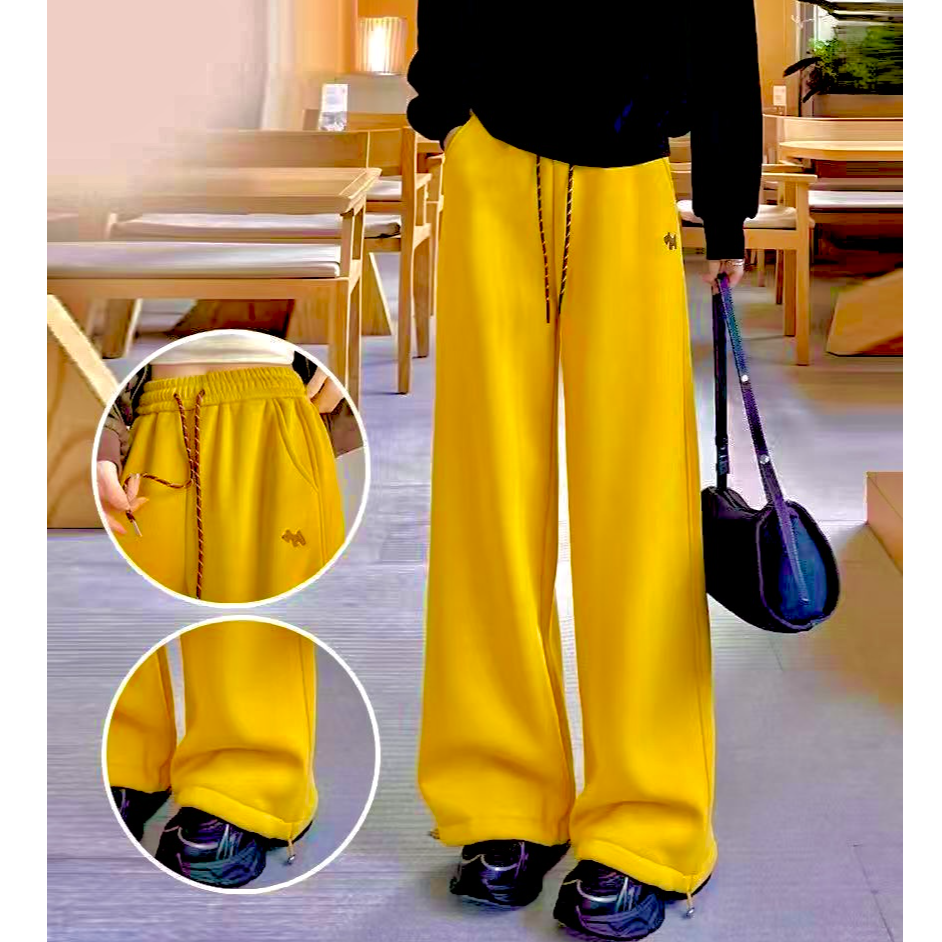 2025秋冬新款显瘦窄版直筒裤刺绣阔腿卫裤女高腰百搭运动裤