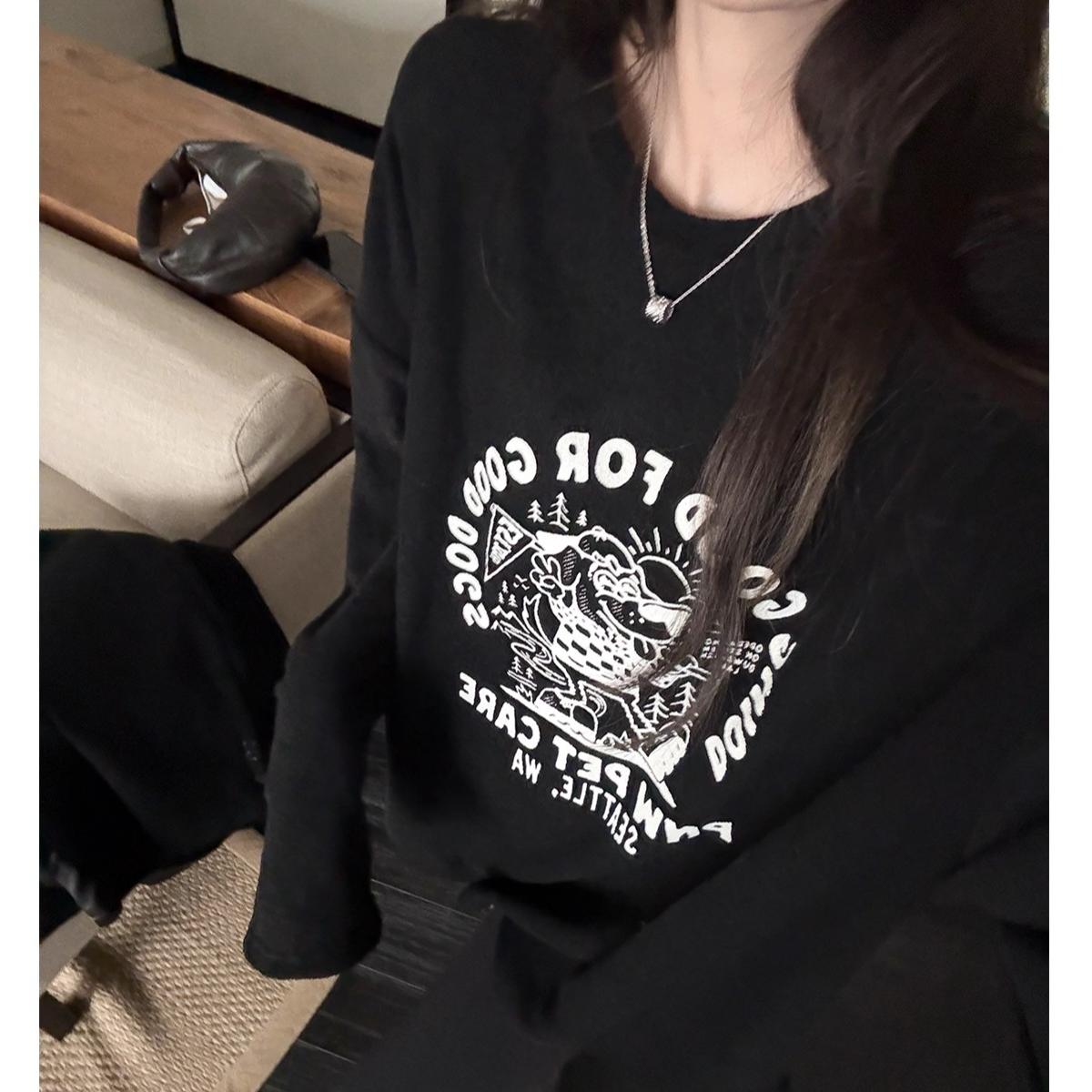 高端货~调皮小狗&毛圈印花 软糯加绒圆领宽松卫衣女