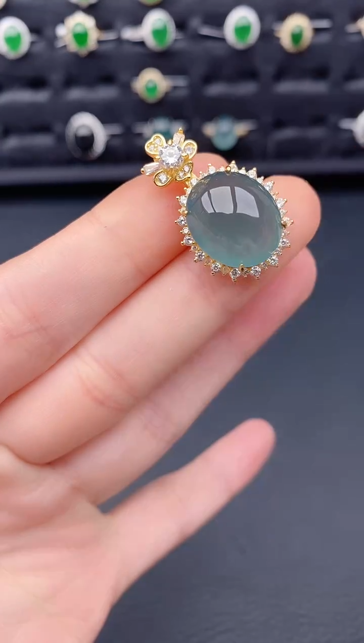 颈饰银S925镶嵌翡翠天然a货翡翠216