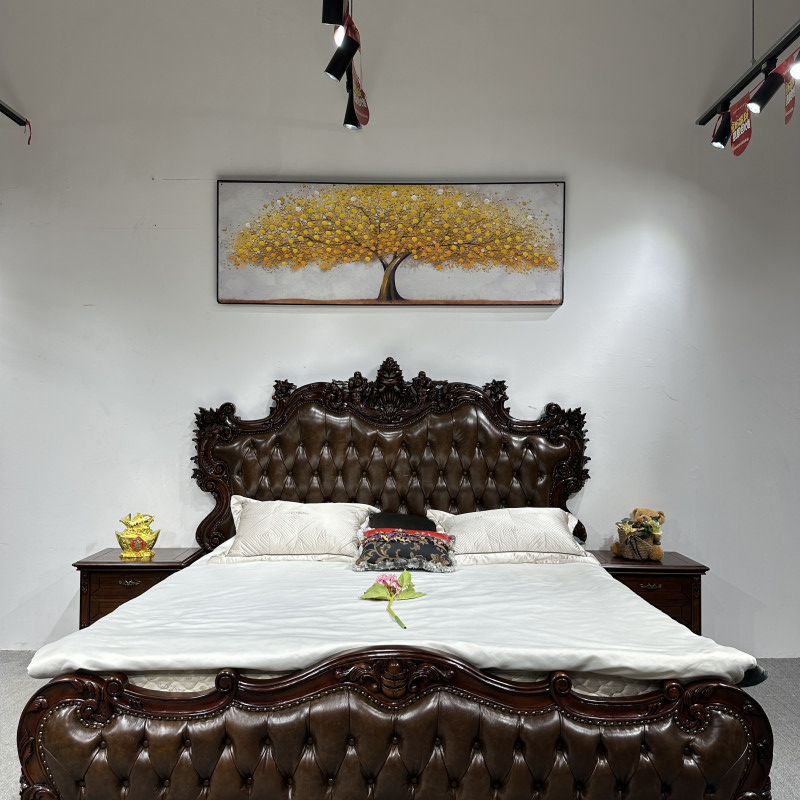 定制皮色 不退换DC324大床（2米）美式别墅雕花