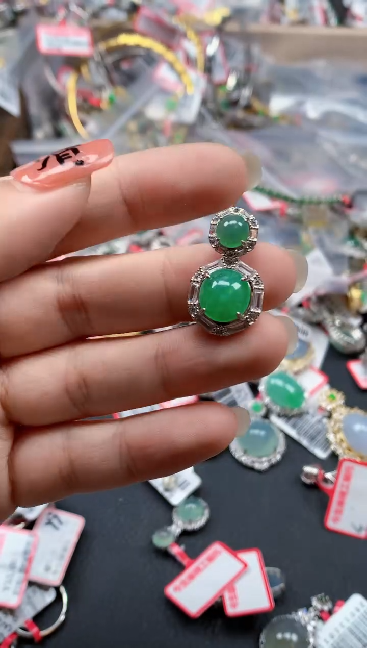 银S925镶嵌戒指翡翠天然A货缅甸翡翠