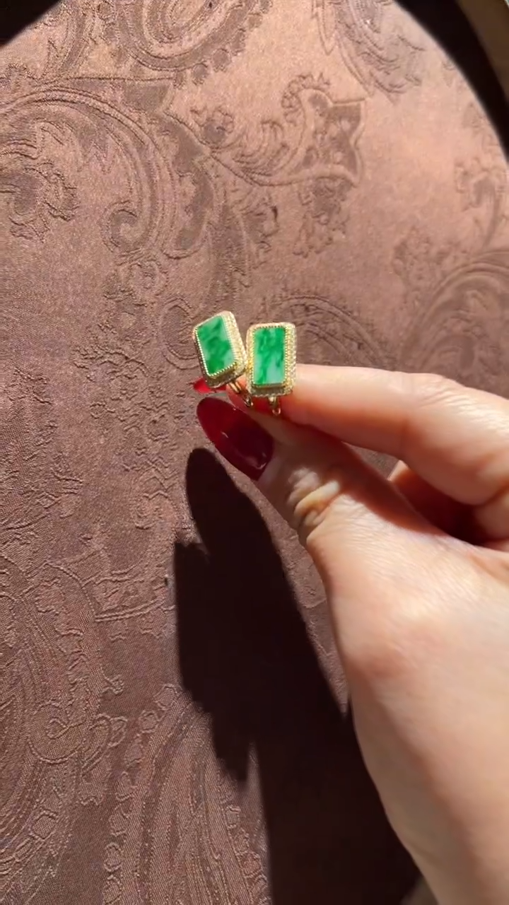 【闪购商品】翡翠耳钉银S925镀金镶嵌红翡绿翠 35号