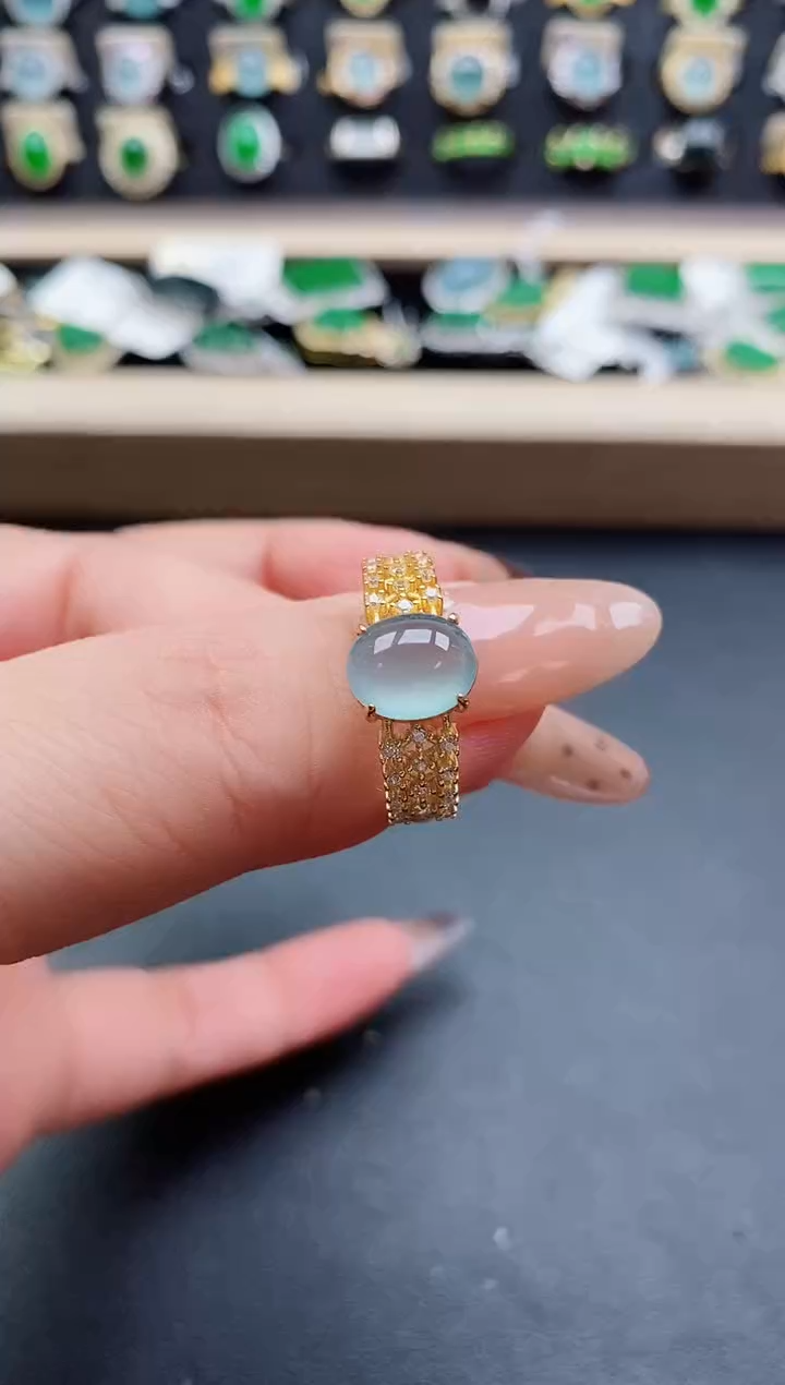 银S925镶嵌戒指翡翠1