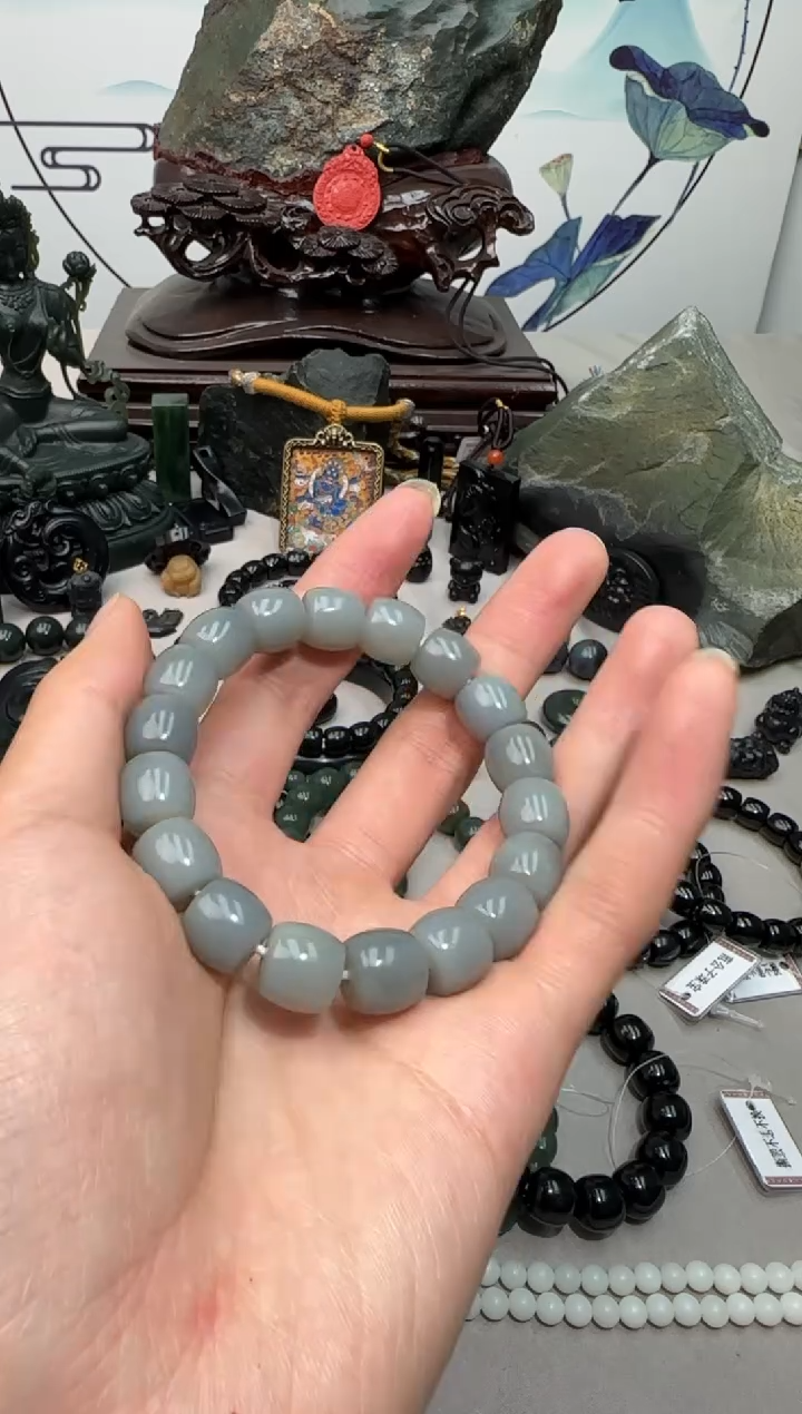 【闪购商品】和田玉新疆青花11*12直切手串未镶嵌和田玉