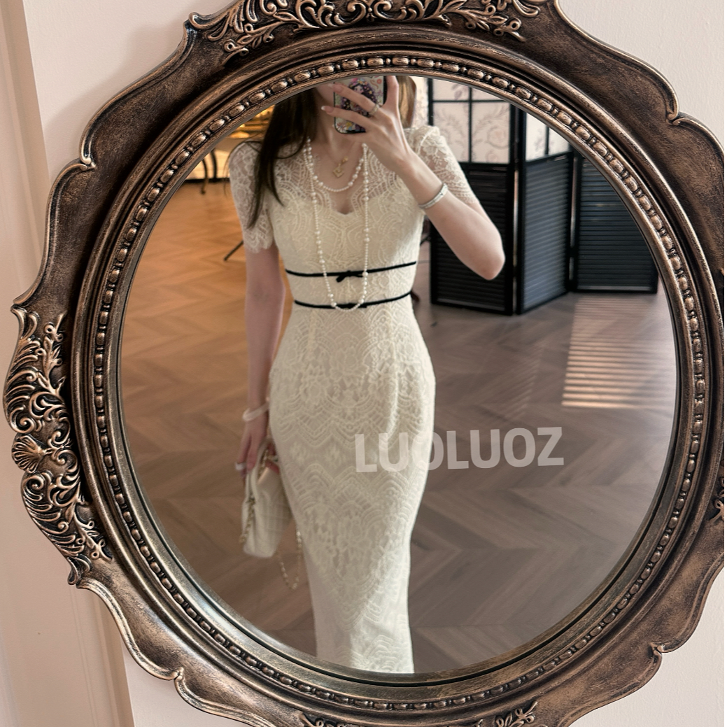 【现货】LUOLUOZ【向阳花神】气质女神范蕾丝花边时尚收腰连衣裙JF745