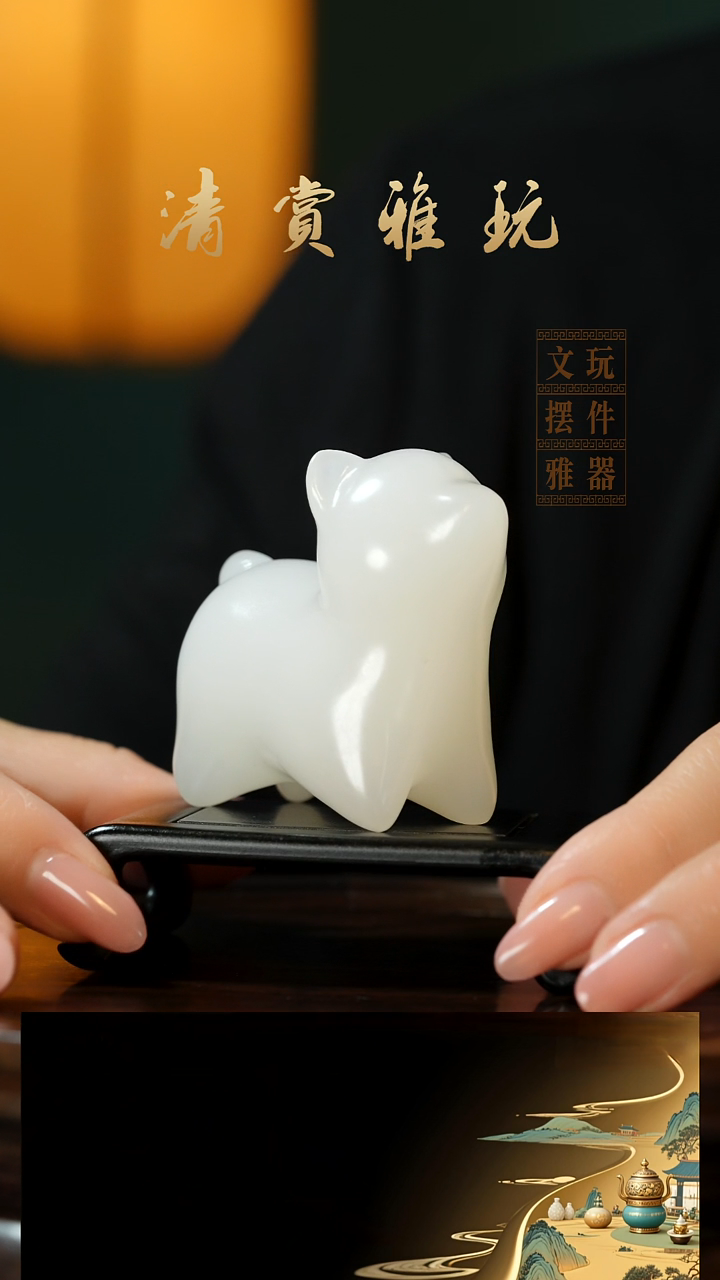 玉《旺旺小狗》手把件摆件
