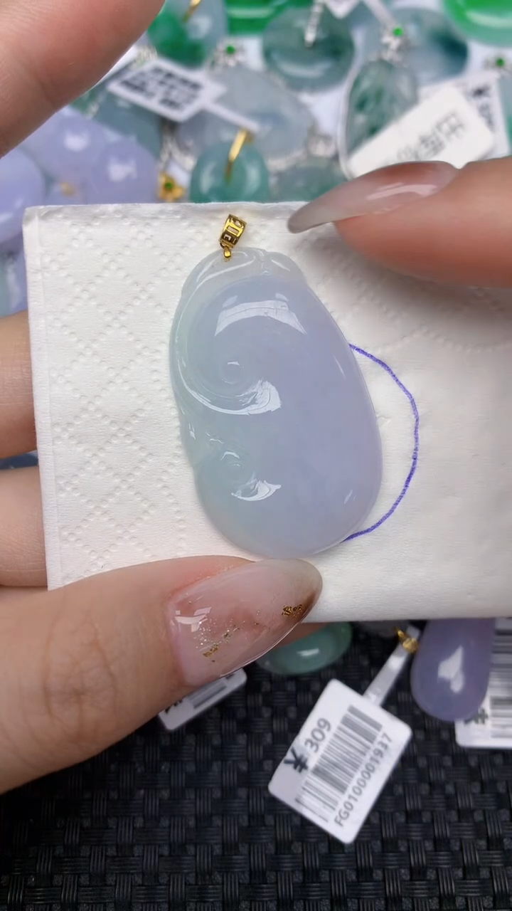 颈饰18K金镶嵌翡翠天然缅甸翡翠a货百元以上9元证书费自理