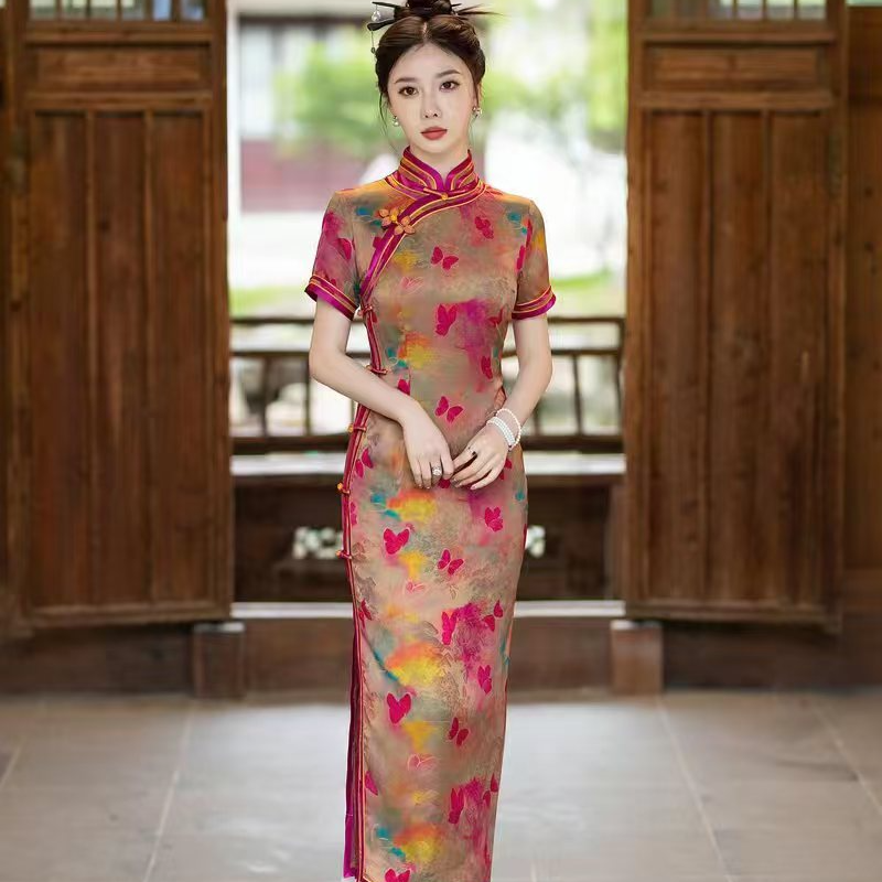 8585（彩蝶红）--苏州高端旗袍
