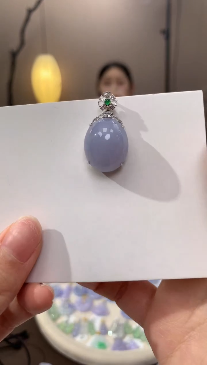 翡翠18K金镶嵌颈饰天然缅甸a货翡翠