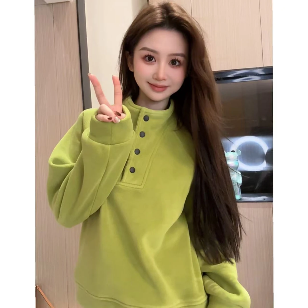 加绒加厚立领套头卫衣冬季新款百搭洋气时尚保暖上衣