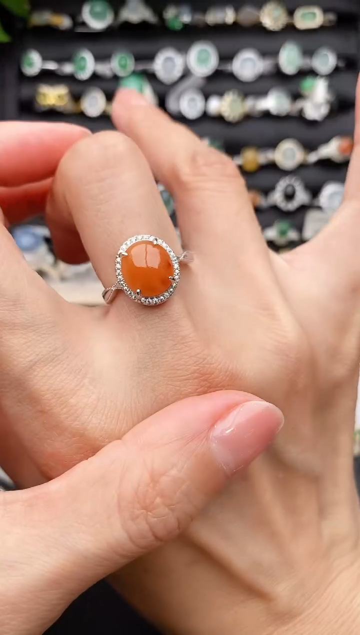 【闪购商品】翡翠戒指银S925镶嵌缅甸天然A货翡翠444   2-5