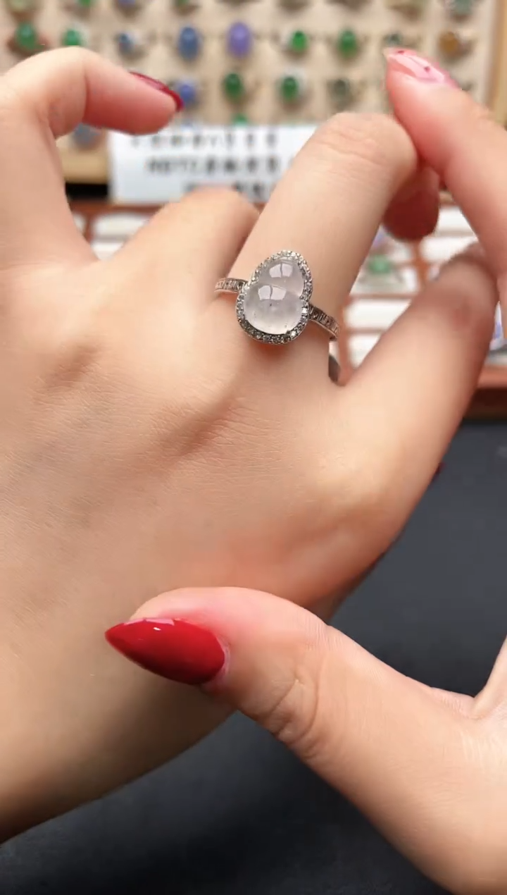 银S925镶嵌戒指翡翠一物一证一礼盒